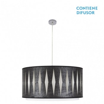 Distribuidor - Lâmpadas Diversas | Colgantes Moderno | COLGANTE ALEXANDRA 3XE27 CROMO/MADERA NEGRA REGX60X60 CM Ref: 177896009